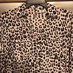 Express B/W Leopard Portofino Shirt